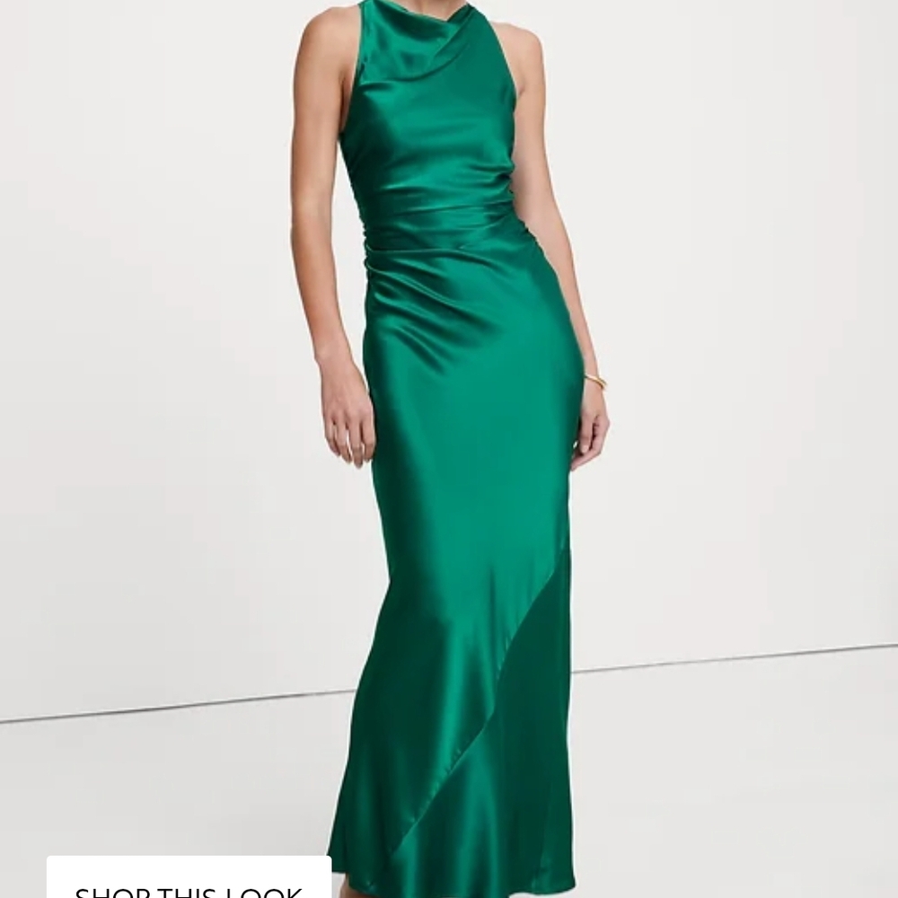 NWT Banana Republic Cowl Neck Silk Gown in Emerald Green 2P